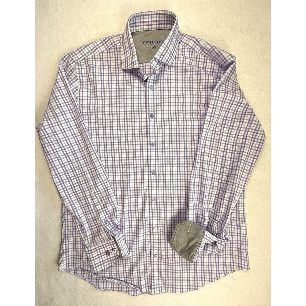Twillory button up shirt 18.5 34-35 purple plaid Performance fabric Classic